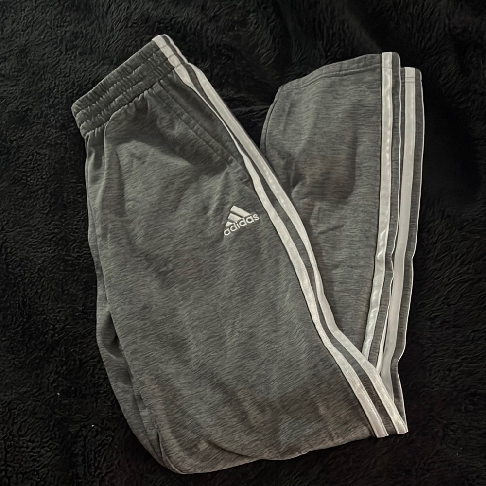 Adidas Gray Sweatpants with Elastic Cuffs and Stripes